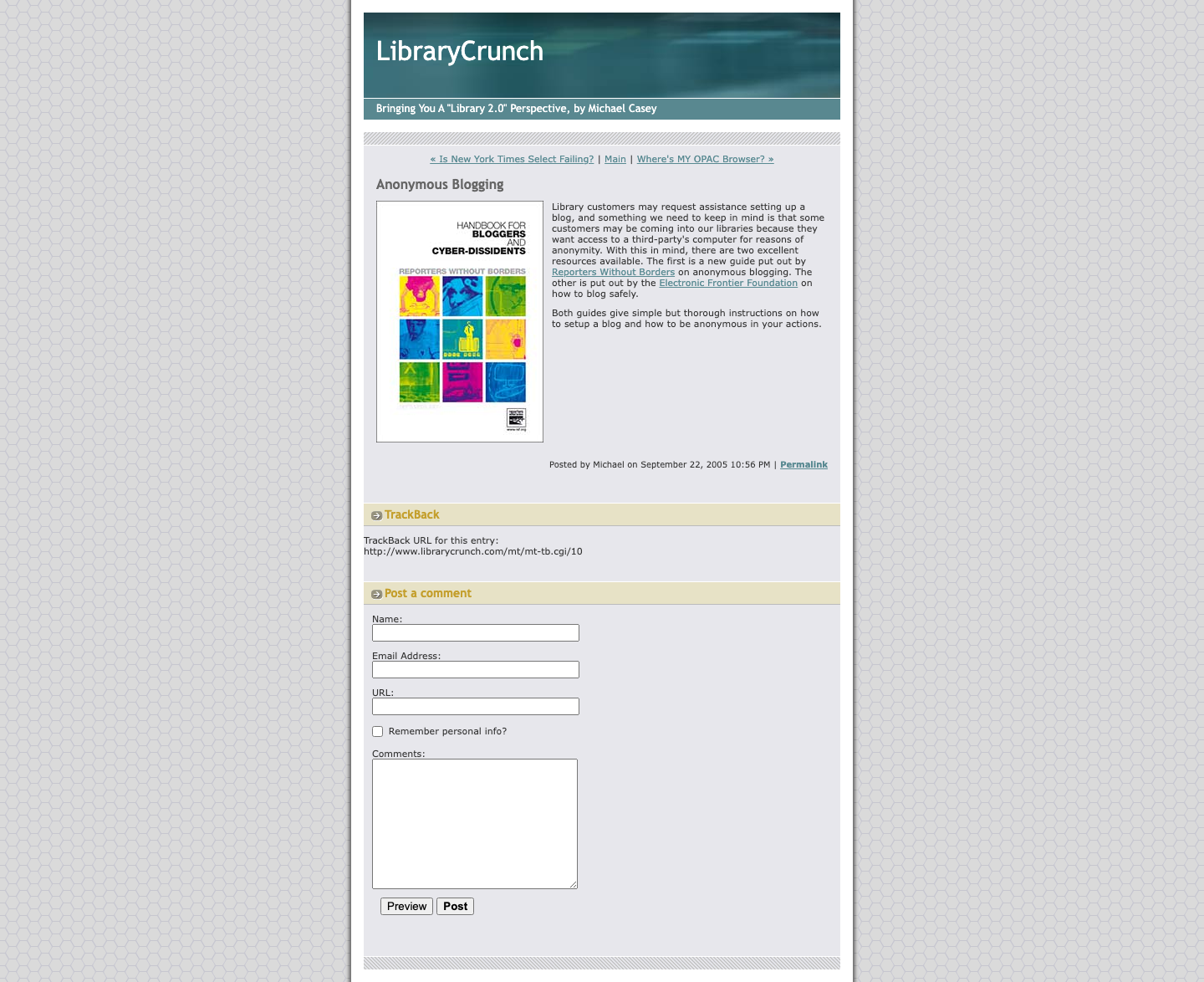 Screenshot preview of Anonymous Blogging