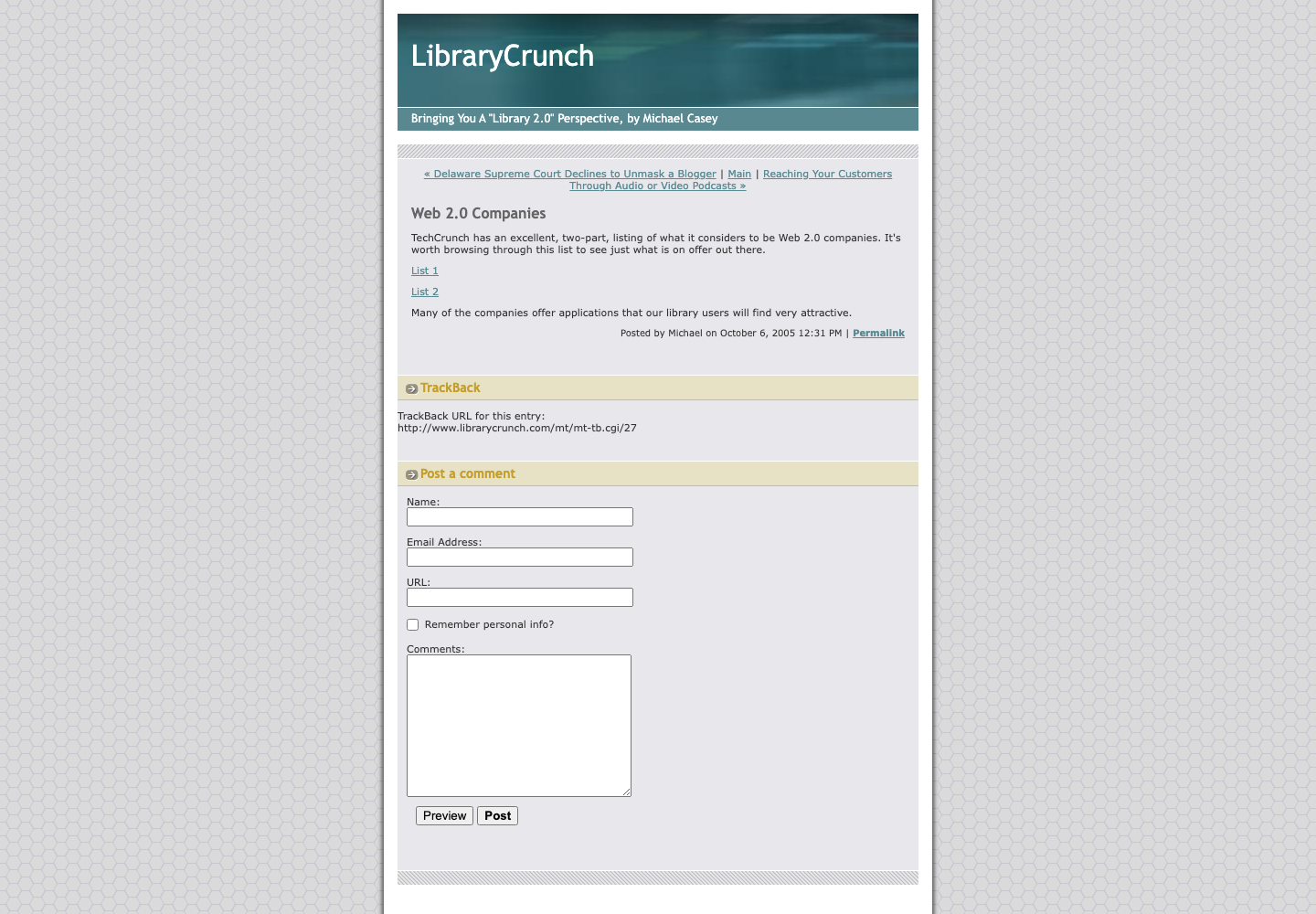 Screenshot preview of Web 2.0 Companies