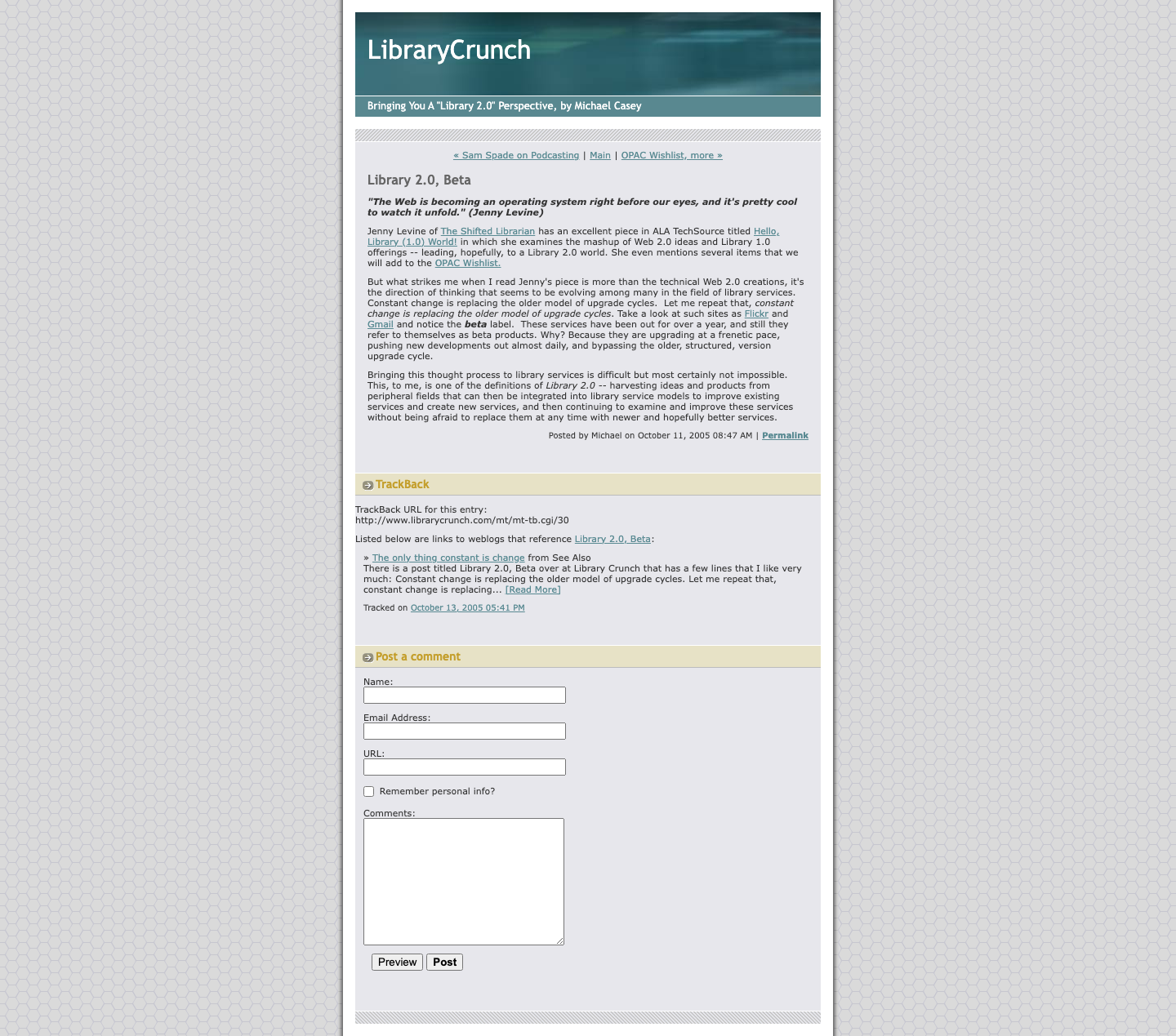 Screenshot preview of Library 2.0, Beta