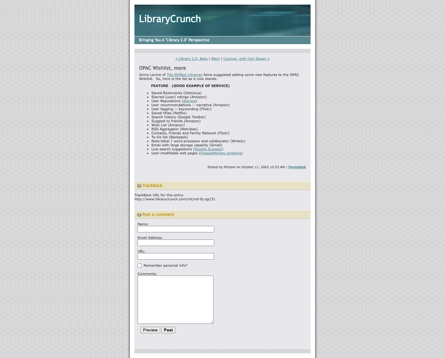 Screenshot preview of OPAC Wishlist, more