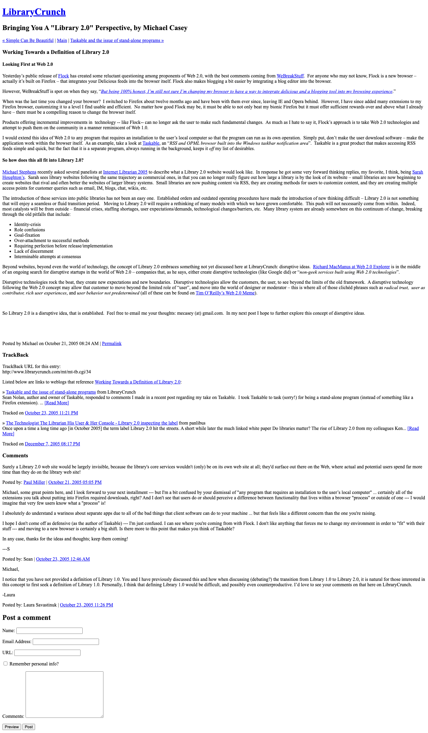 Screenshot preview of Working Towards a Definition of Library 2.0