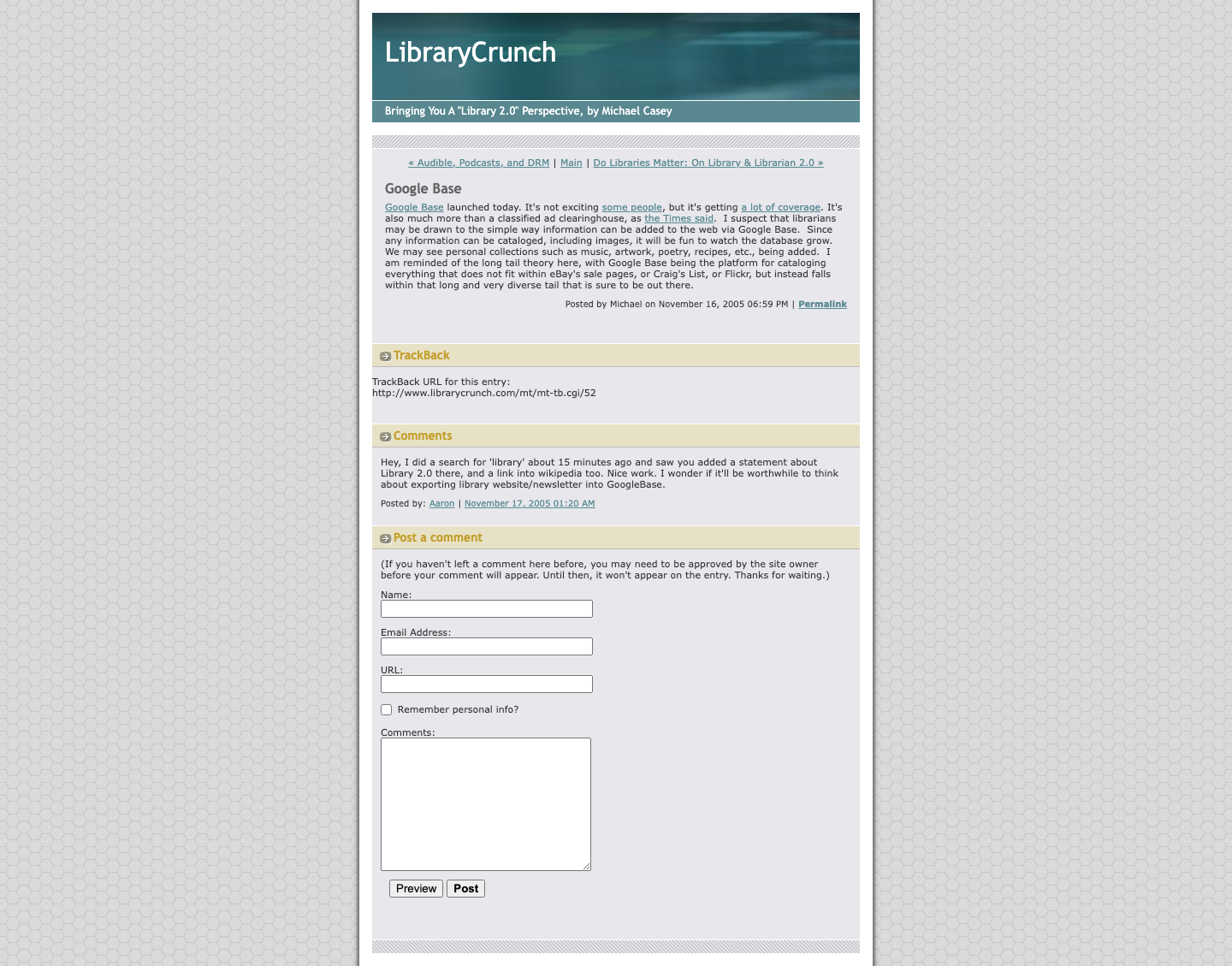 Screenshot preview of Google Base
