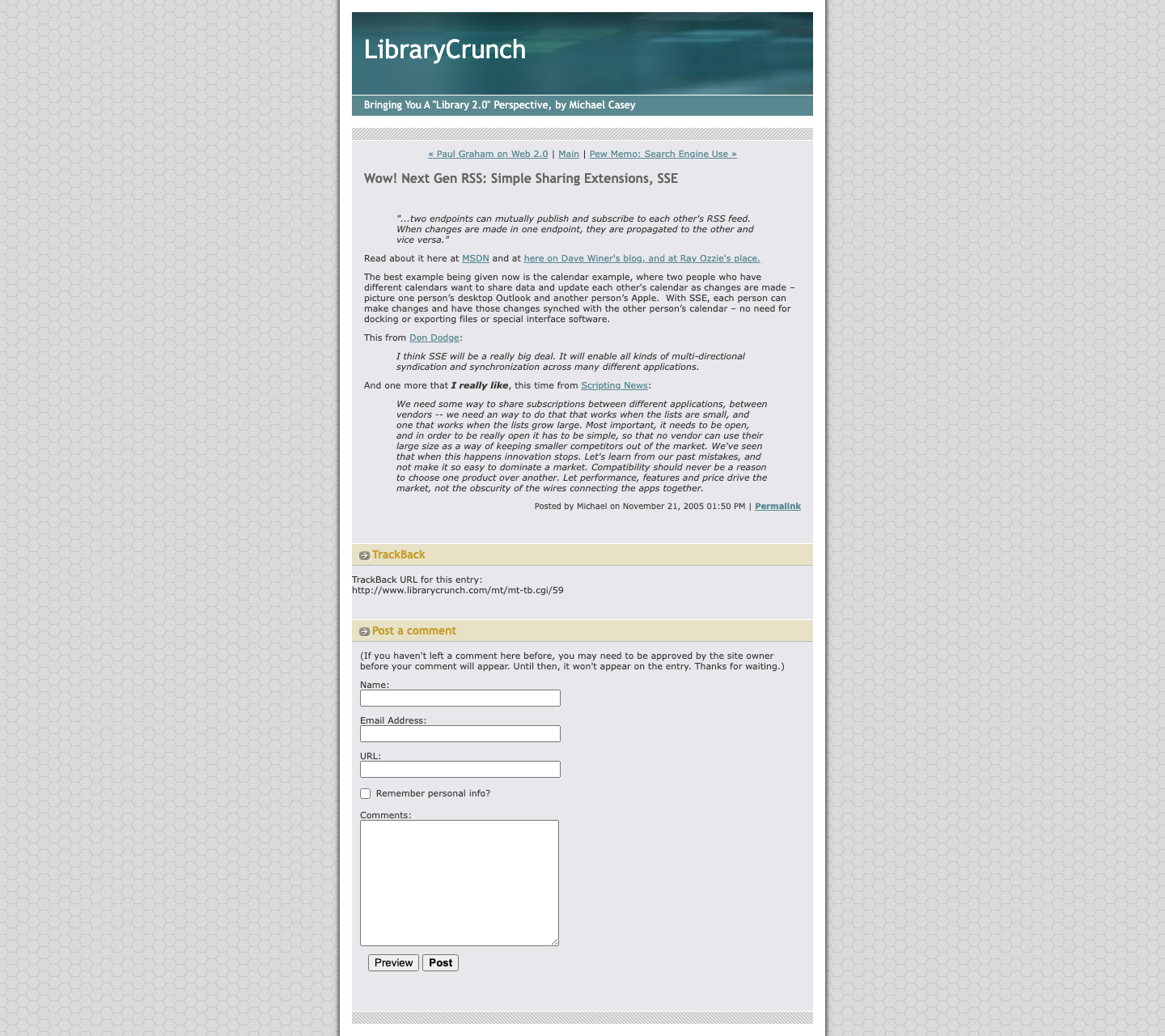 Screenshot preview of Wow! Next Gen RSS: Simple Sharing Extensions, SSE