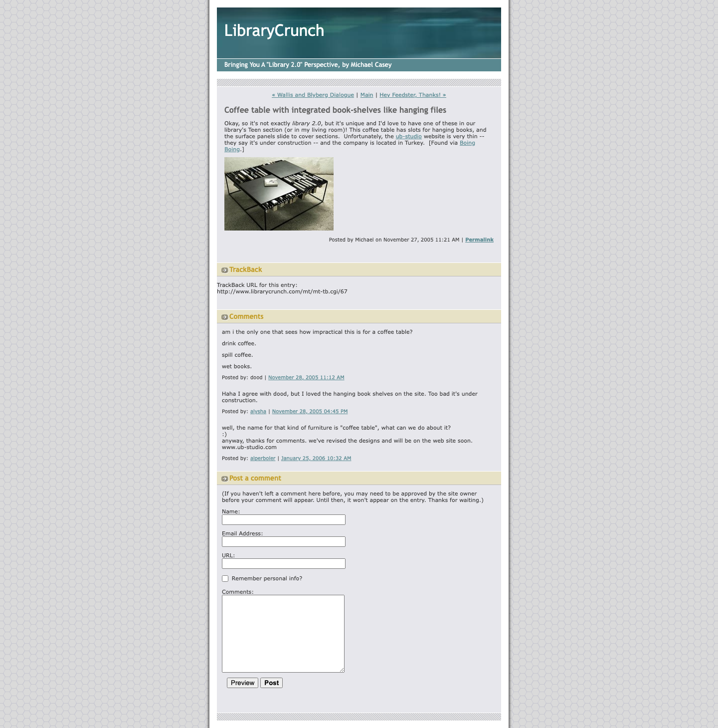 Screenshot preview of Coffee table with integrated book-shelves like hanging files