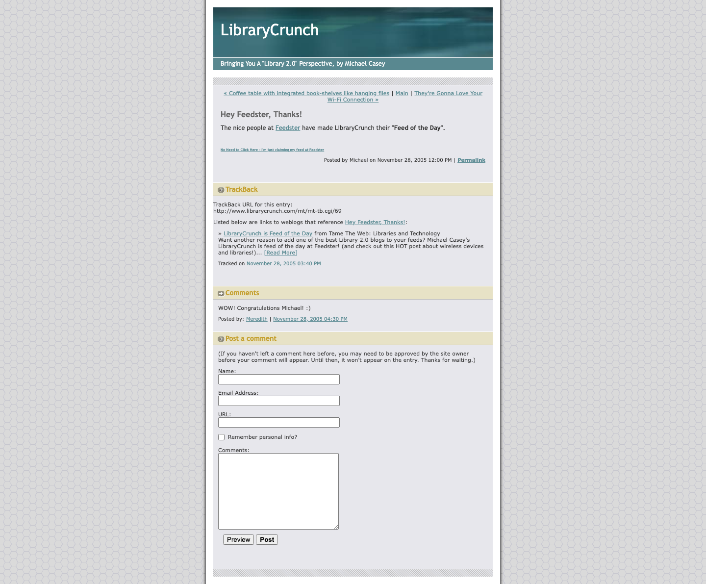 Screenshot preview of Hey Feedster, Thanks!