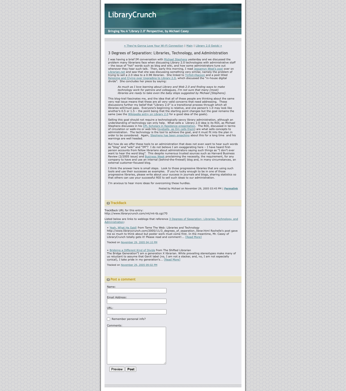 Screenshot preview of 3 Degrees of Separation: Libraries, Technology, and Administration