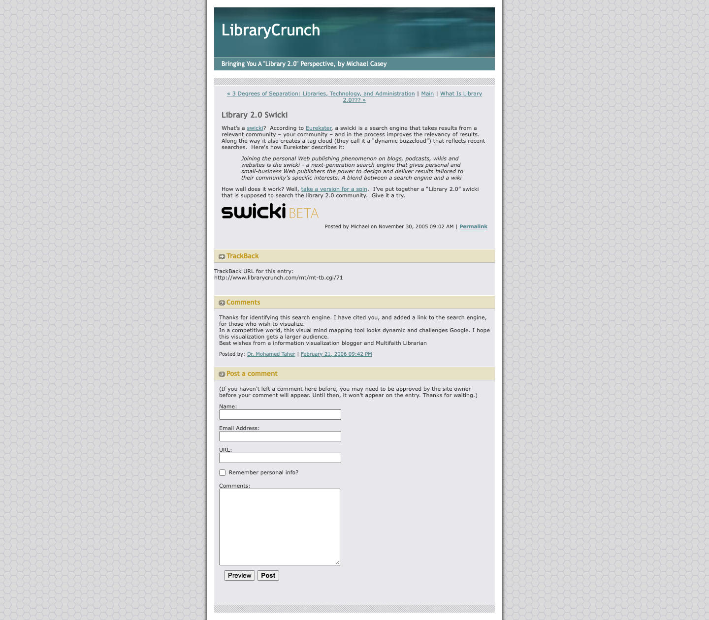Screenshot preview of Library 2.0 Swicki