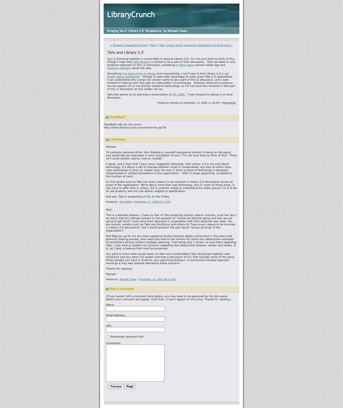 Screenshot preview of Talis and Library 2.0