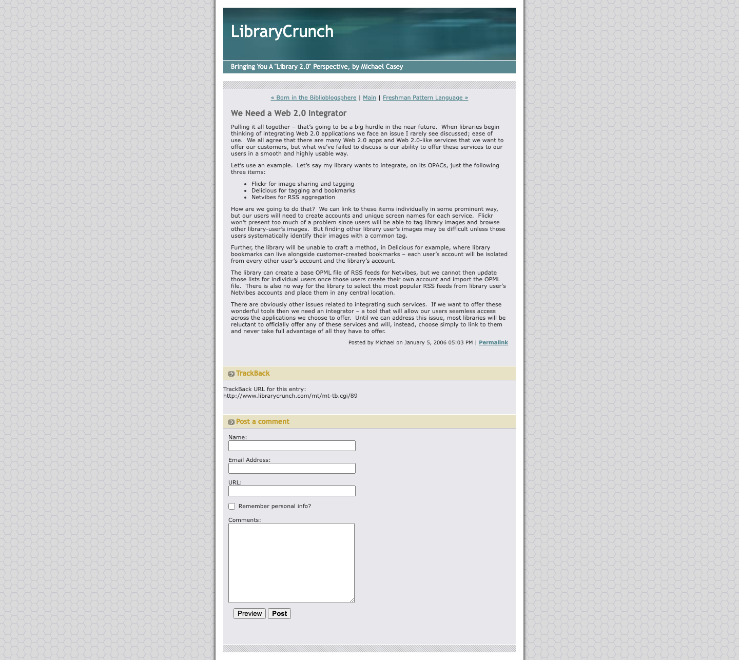 Screenshot preview of We Need a Web 2.0 Integrator