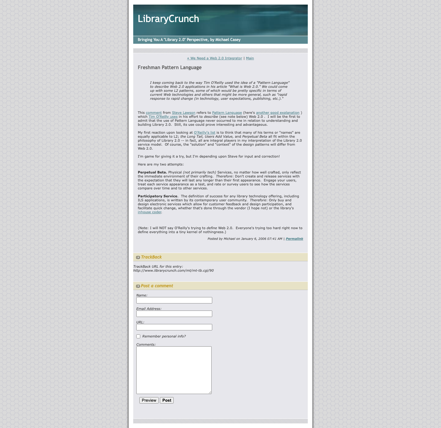 Screenshot preview of Freshman Pattern Language