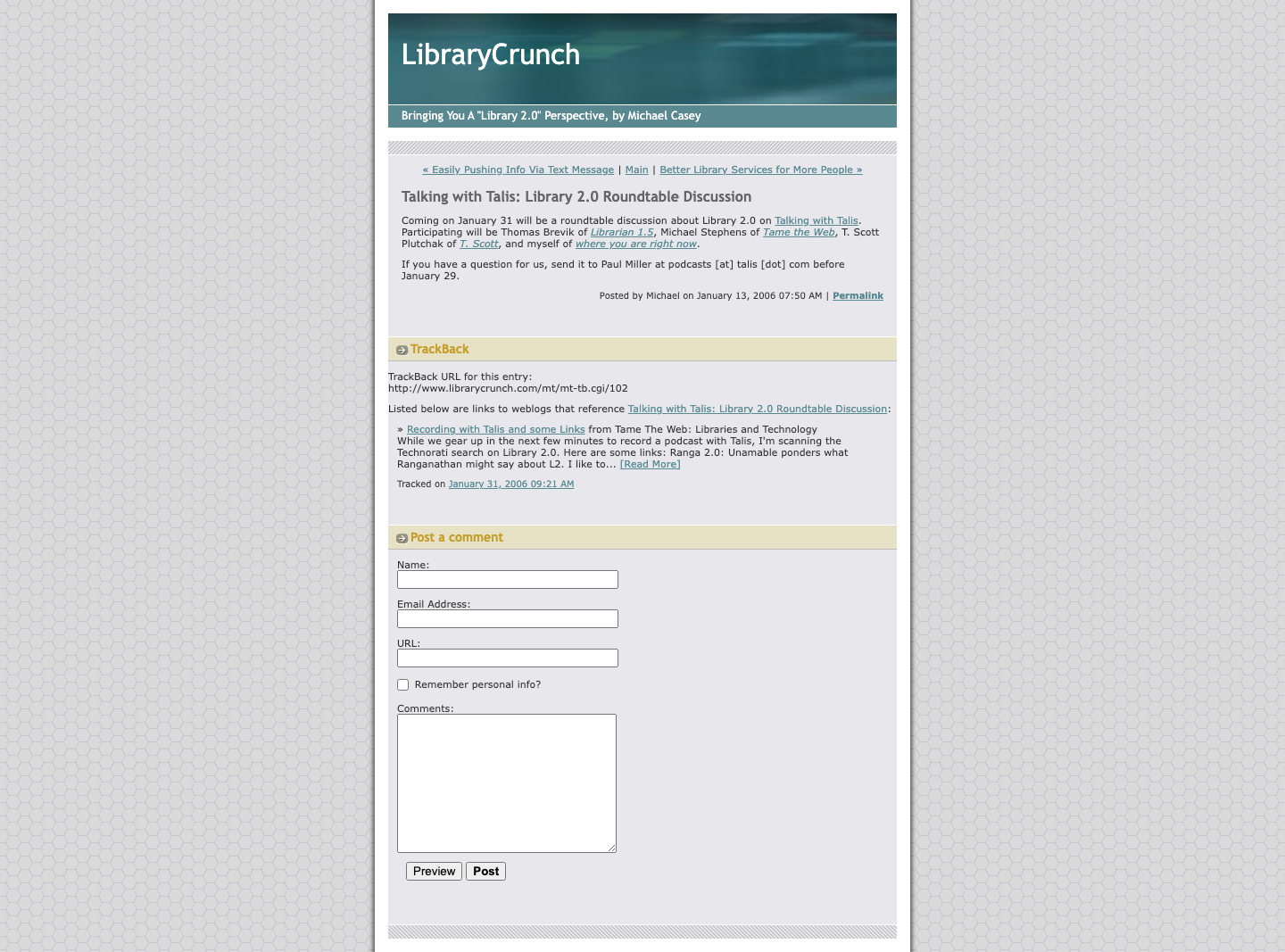 Screenshot preview of Talking with Talis: Library 2.0 Roundtable Discussion