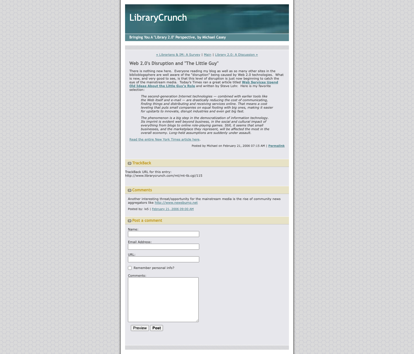 Screenshot preview of Web 2.0's Disruption and "The Little Guy"