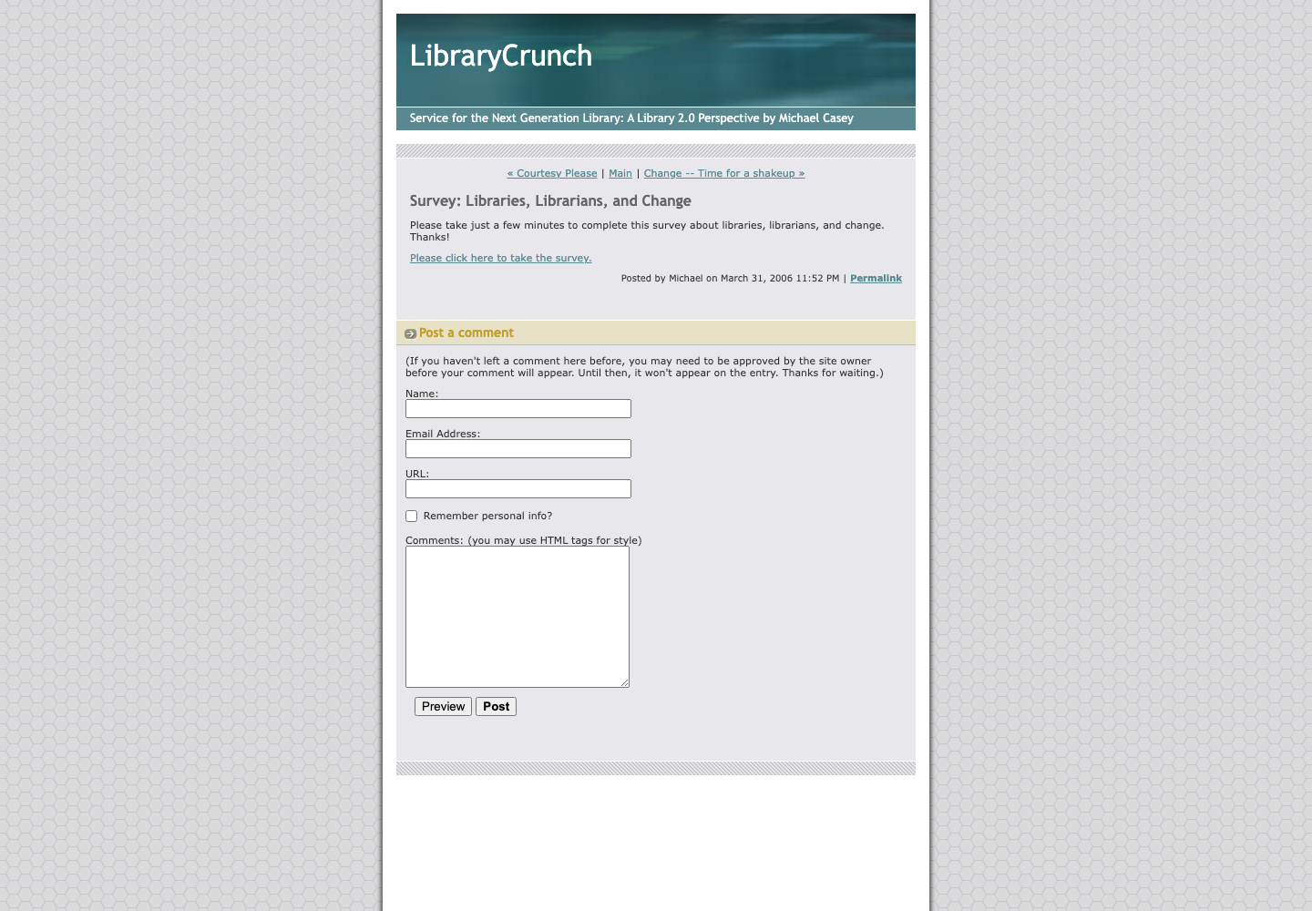 Screenshot preview of Survey: Libraries, Librarians, and Change