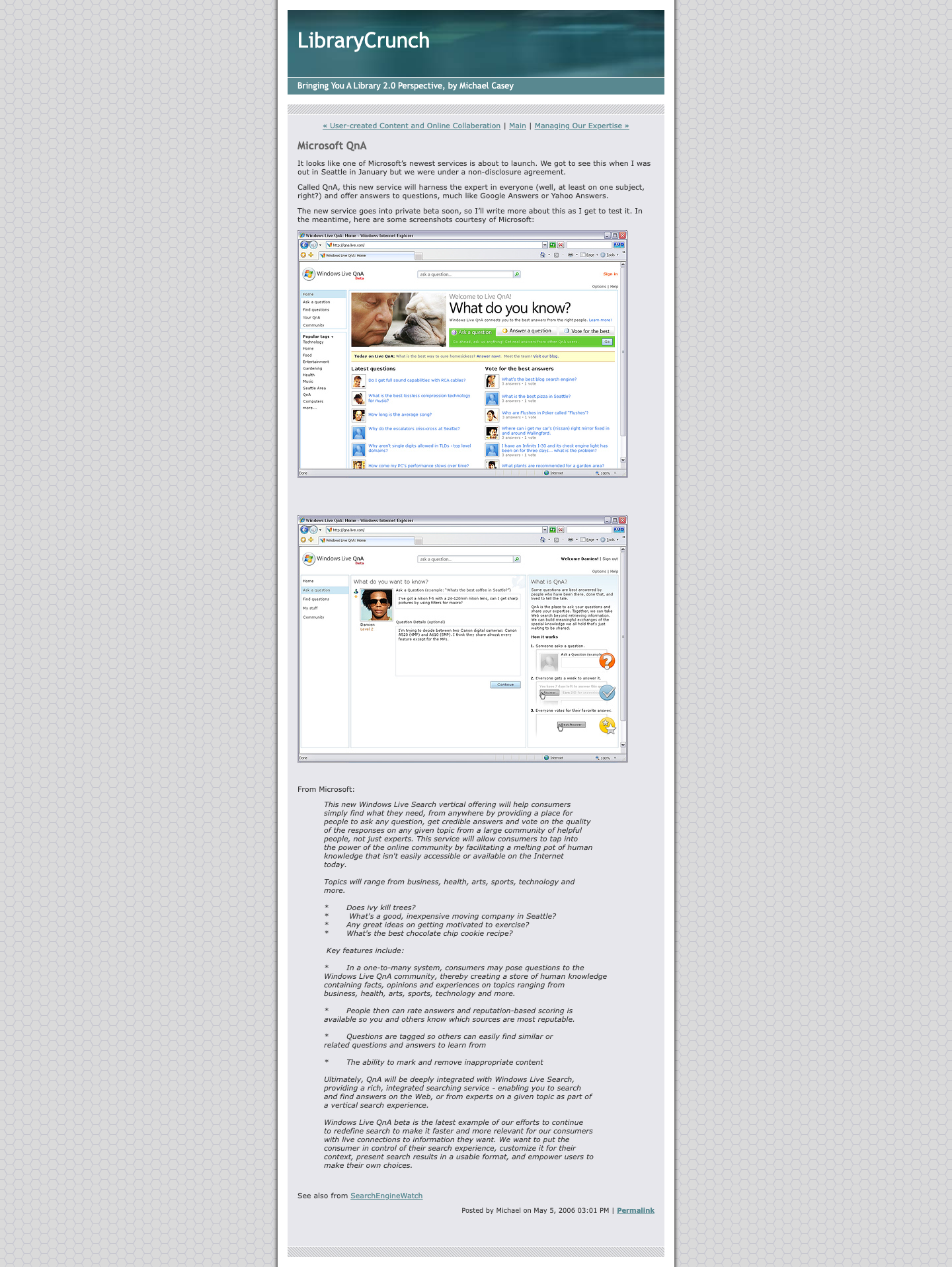 Screenshot preview of Microsoft QnA