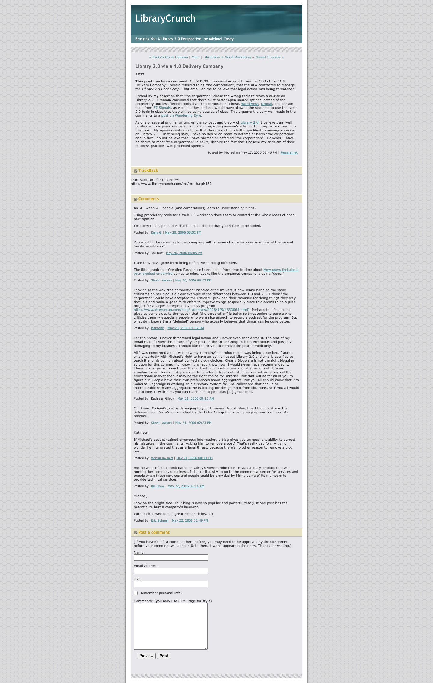 Screenshot preview of Library 2.0 via a 1.0 Delivery Company