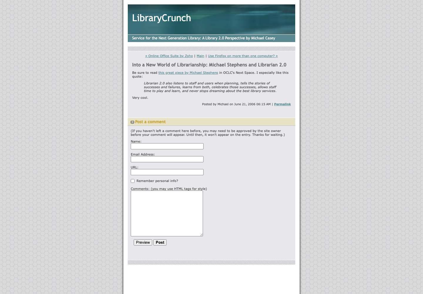 Screenshot preview of Into a New World of Librarianship: Michael Stephens and Librarian 2.0