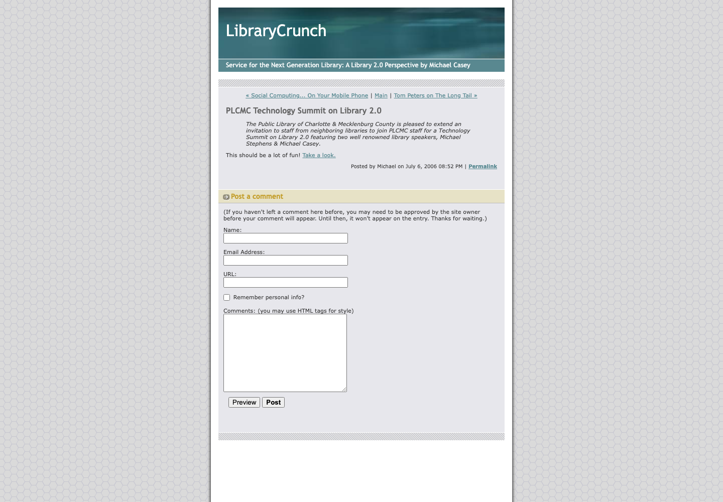 Screenshot preview of PLCMC Technology Summit on Library 2.0