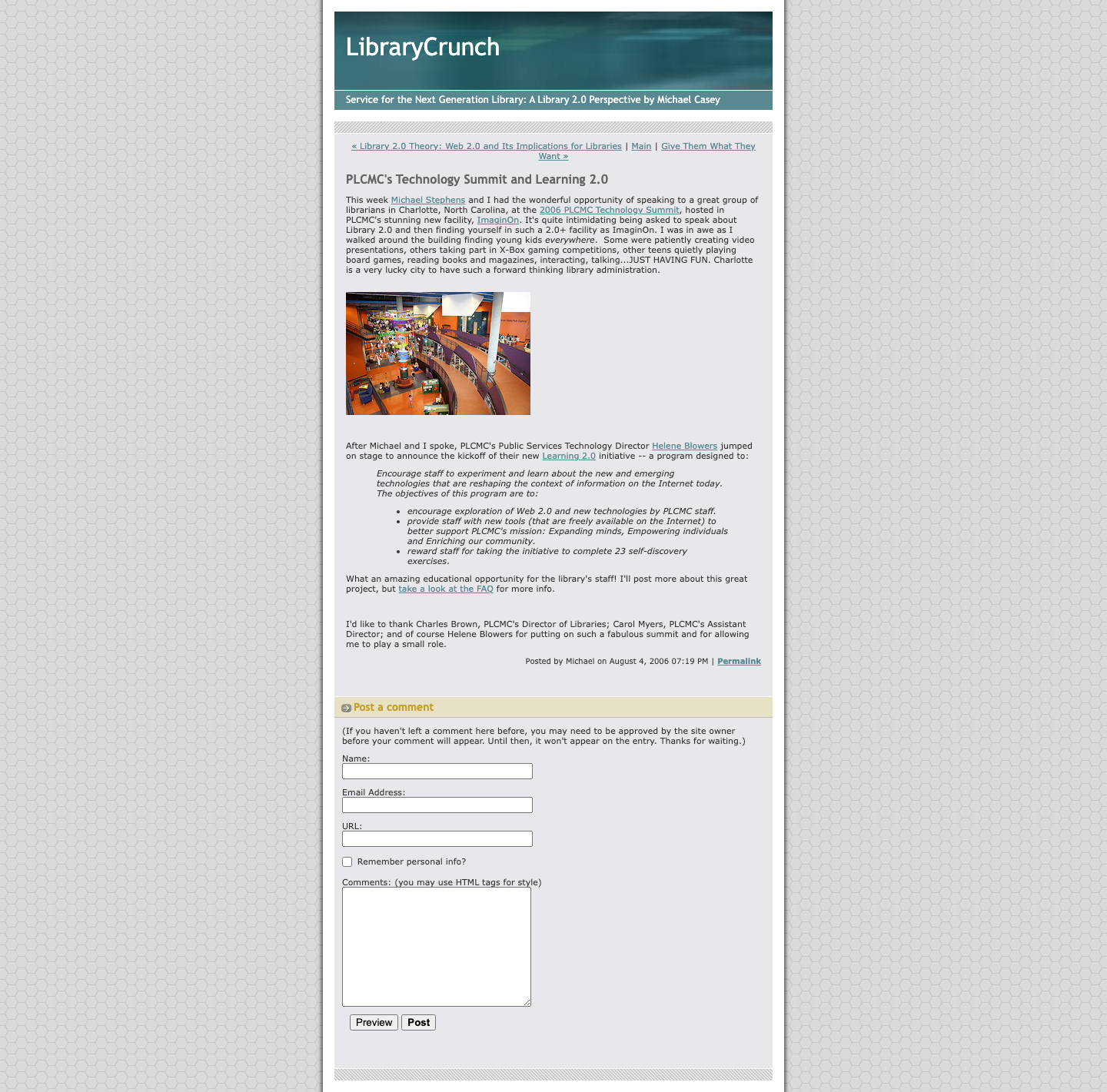 Screenshot preview of PLCMC's Technology Summit and Learning 2.0