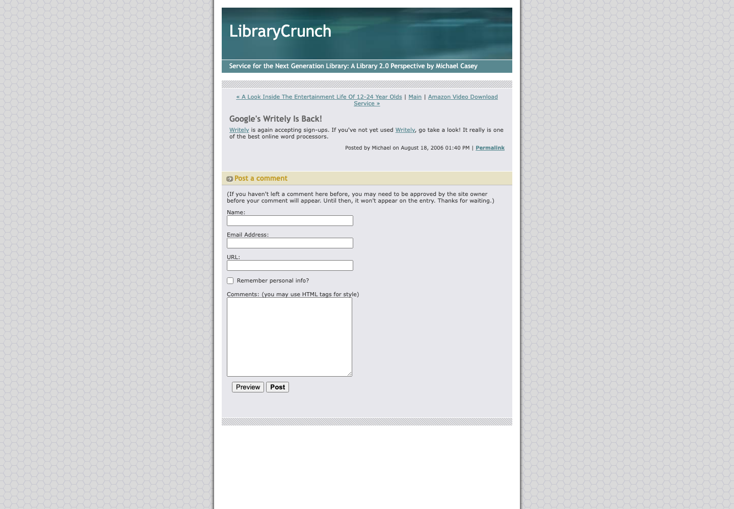 Screenshot preview of Google's Writely Is Back!