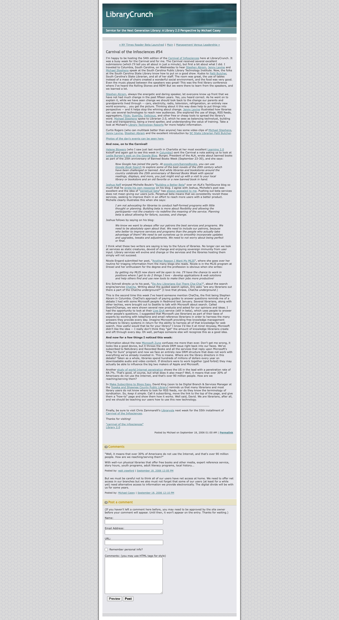 Screenshot preview of Carnival of the Infosciences #54