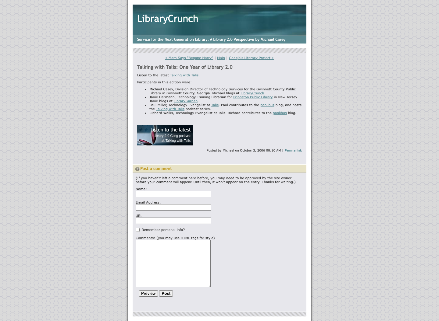 Screenshot preview of Talking with Talis: One Year of Library 2.0