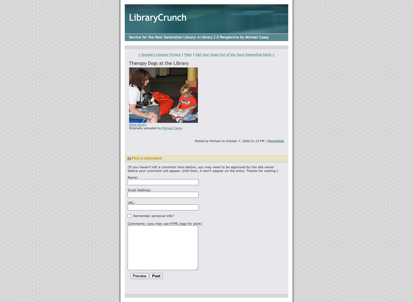Screenshot preview of Therapy Dogs at the Library