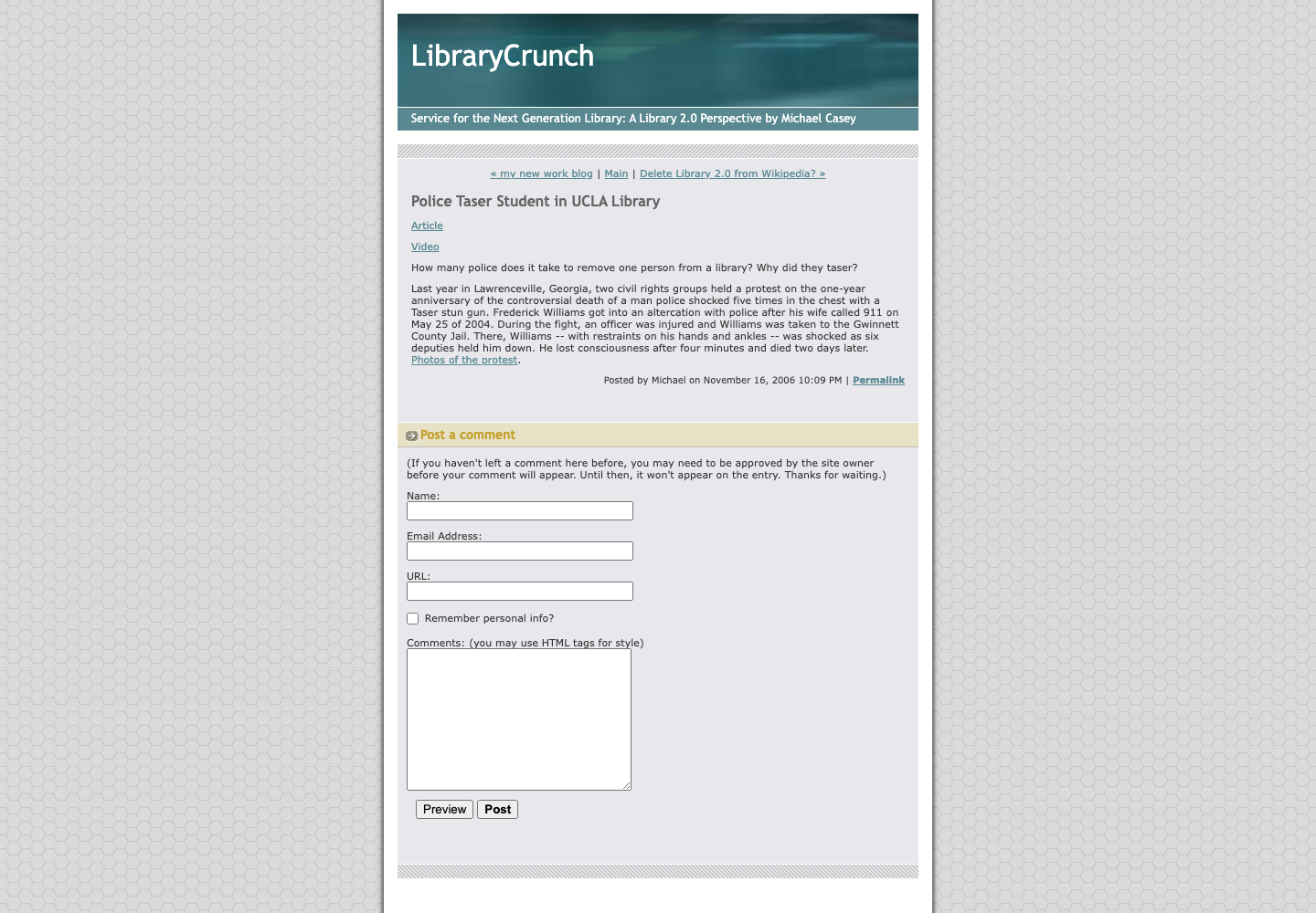 Screenshot preview of Police Taser Student in UCLA Library