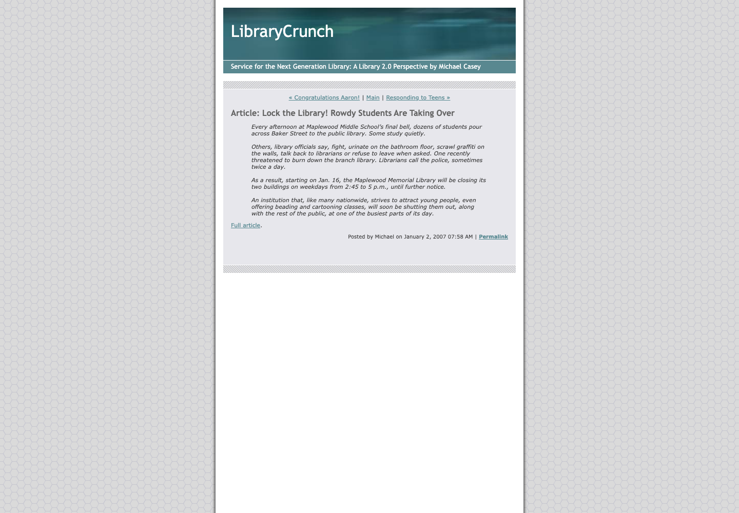 Screenshot preview of Article: Lock the Library! Rowdy Students Are Taking Over