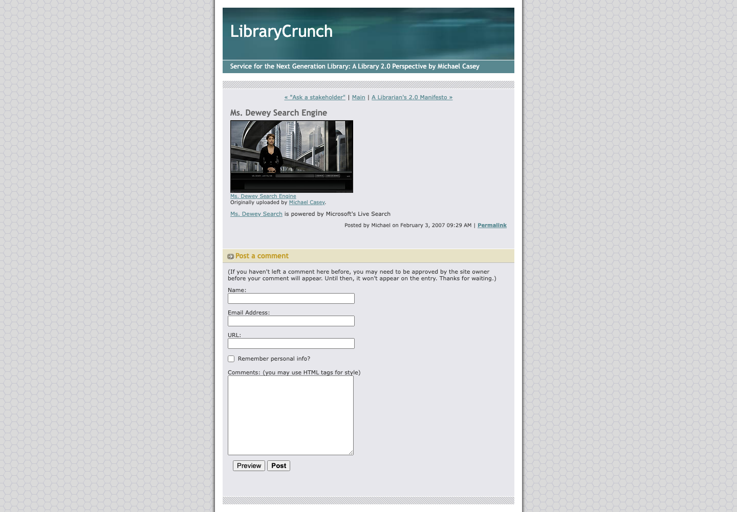 Screenshot preview of Ms. Dewey Search Engine
