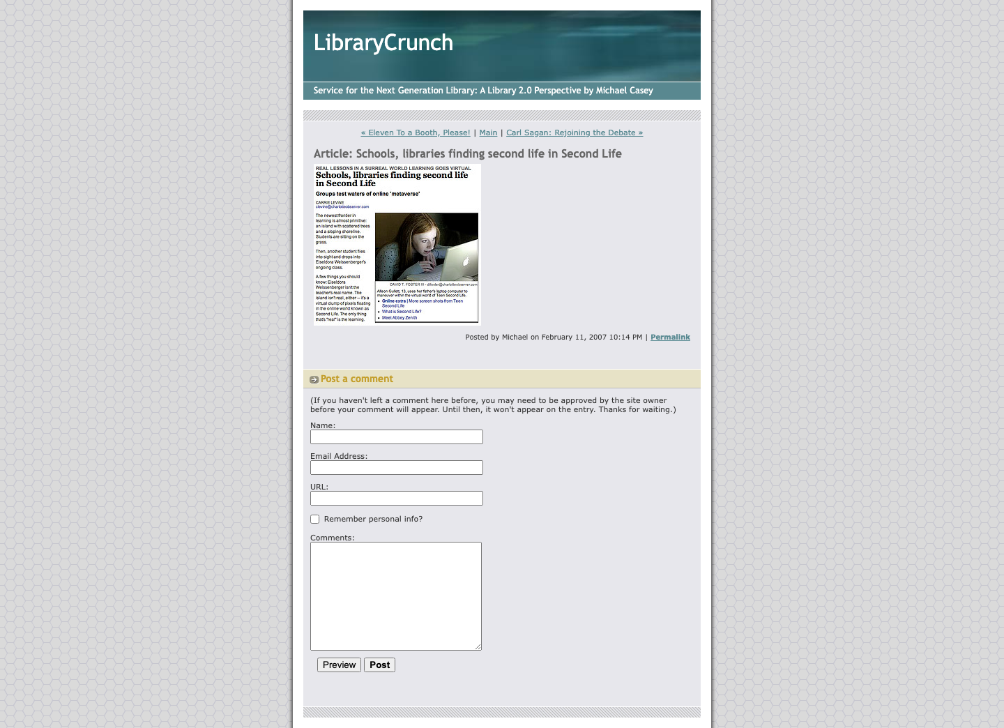 Screenshot preview of Article: Schools, libraries finding second life in Second Life