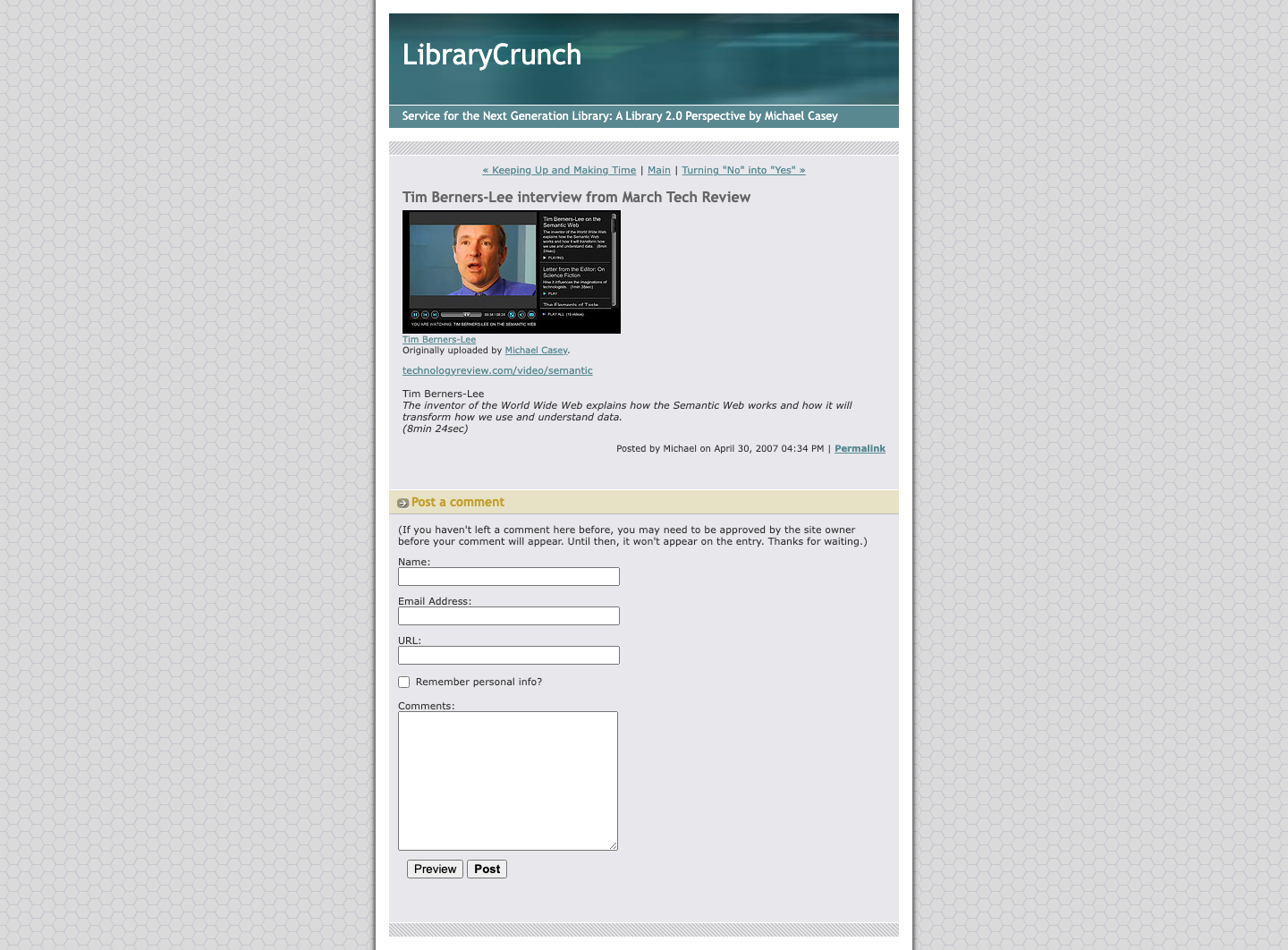 Screenshot preview of Tim Berners-Lee interview from March Tech Review