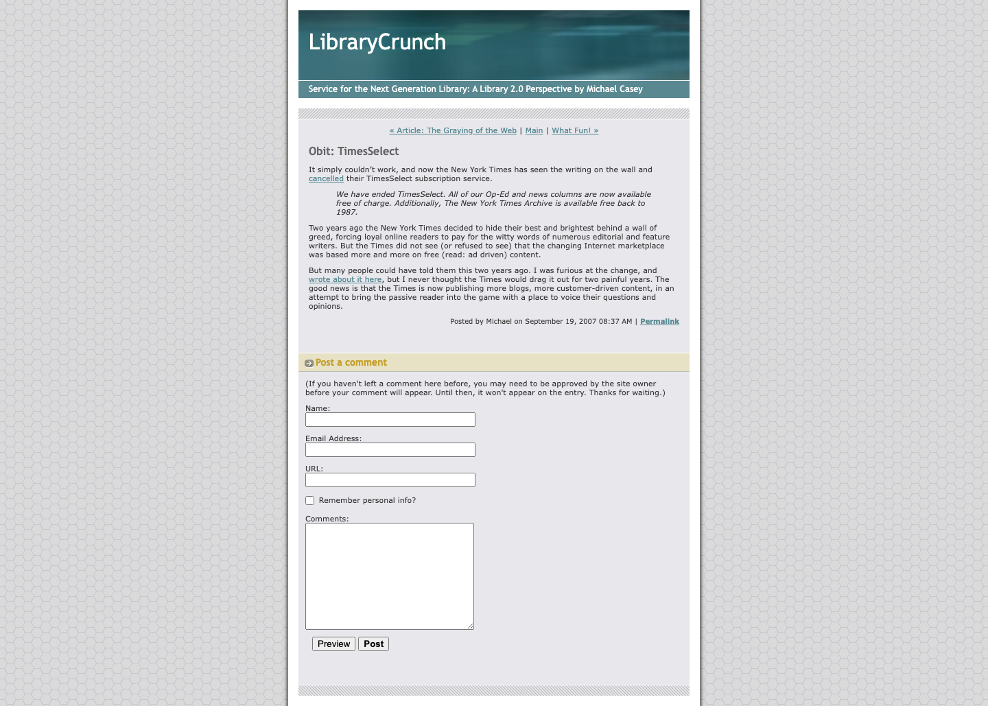 Screenshot preview of Obit: TimesSelect