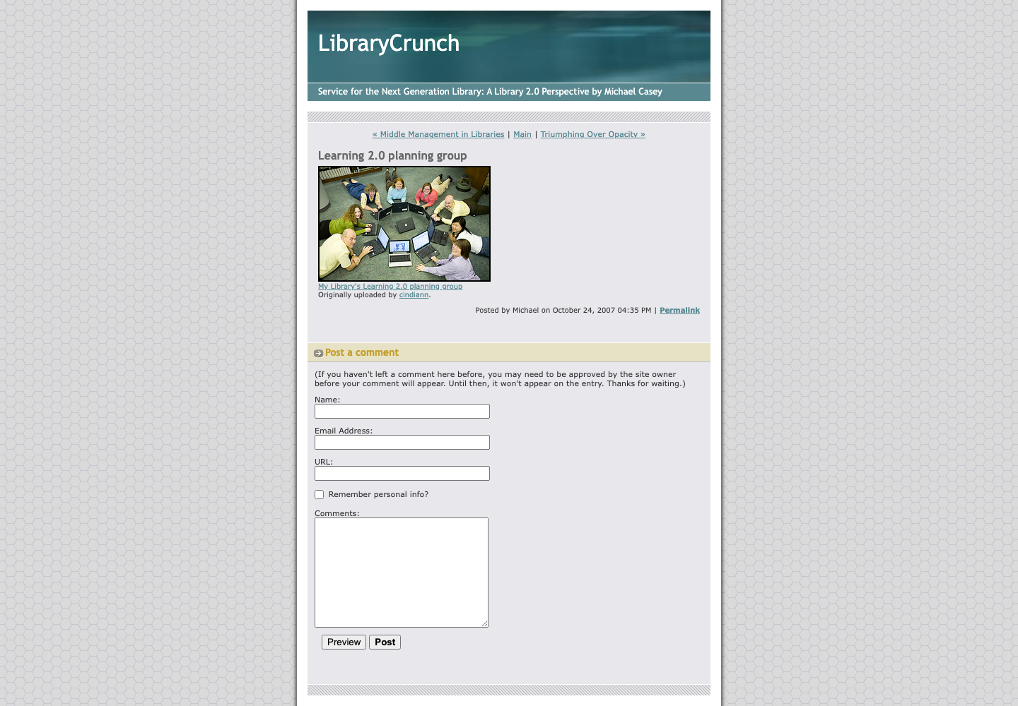 Screenshot preview of Learning 2.0 planning group