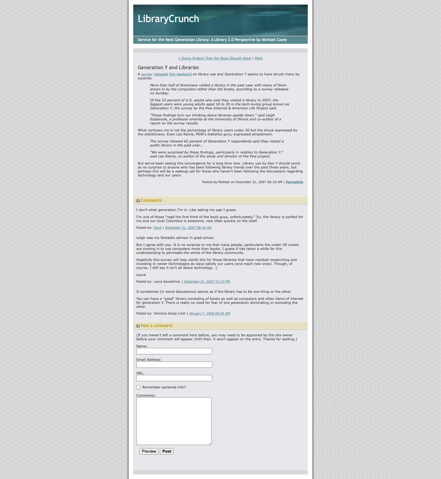 Screenshot preview of Generation Y and Libraries
