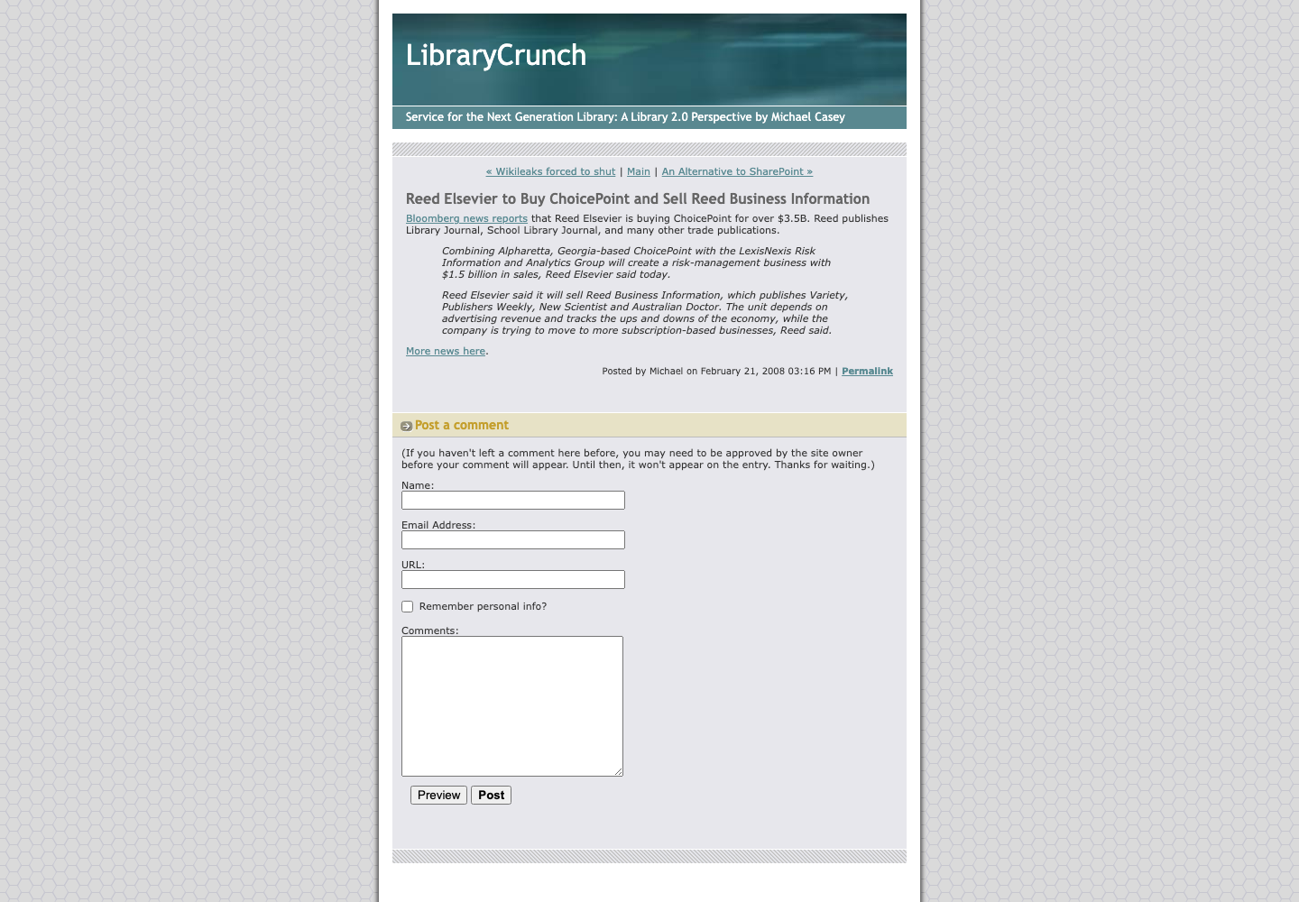 Screenshot preview of Reed Elsevier to Buy ChoicePoint and Sell Reed Business Information