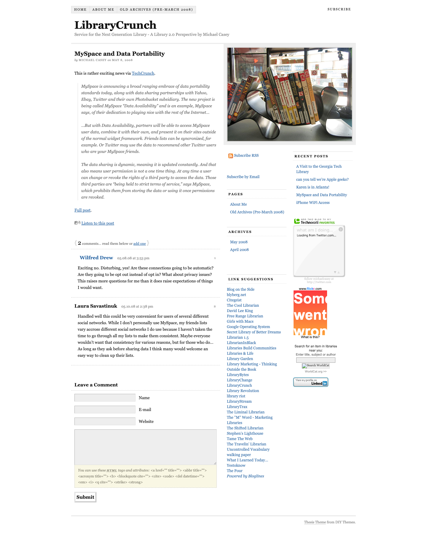 Screenshot preview of MySpace and Data Portability